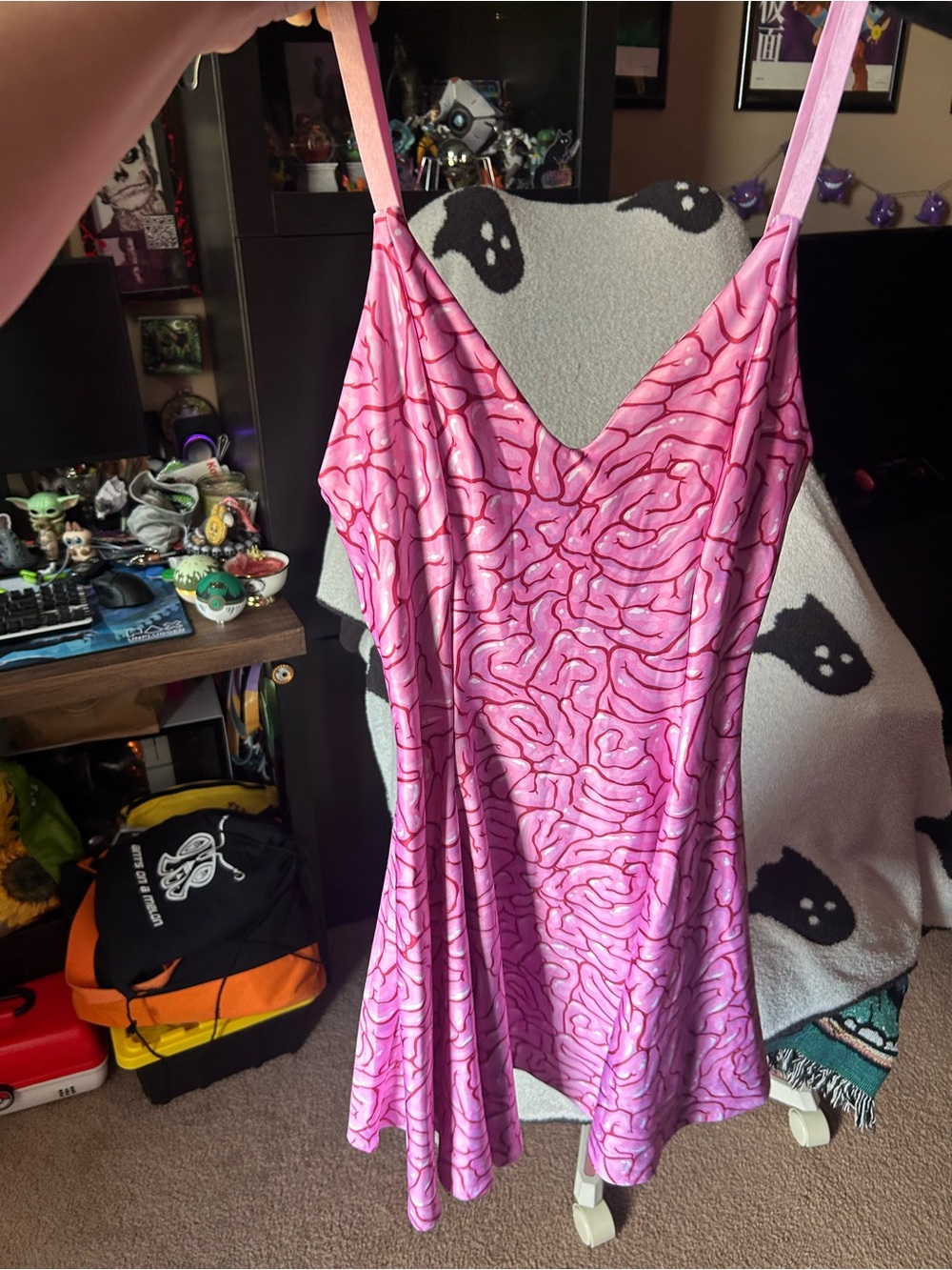 Blackmilk Pink Brain-Print Strappy Mini Dress